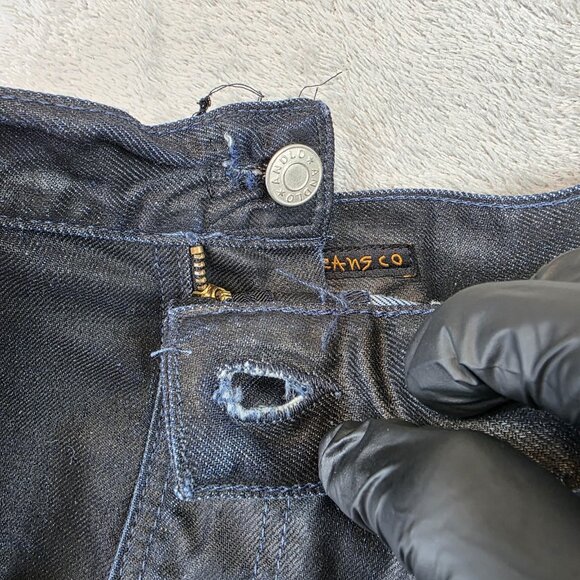 Nudie Jeans Thin Finn Jeans Mens 31x32 Black Coated Indigo Denim Italy - Picture 16 of 16